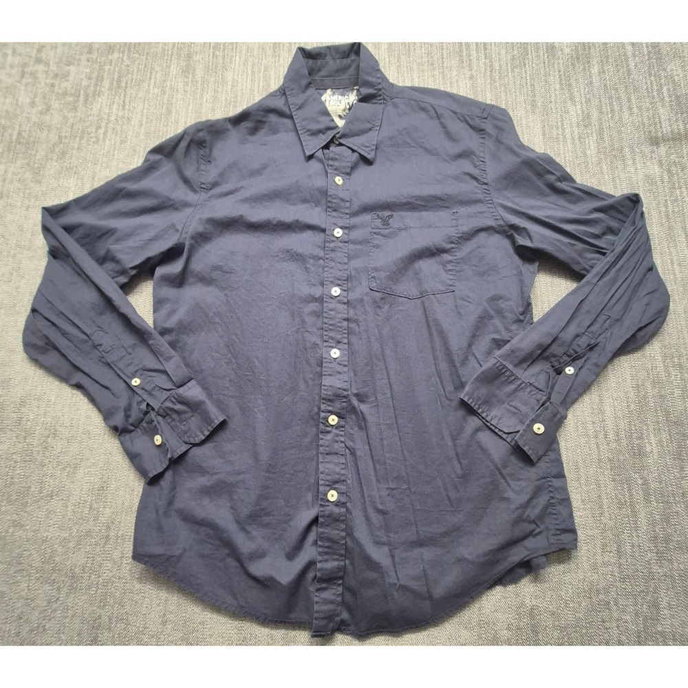 American Eagle Vintage Fit men's blue long sleeve button up shirt LG Cotton